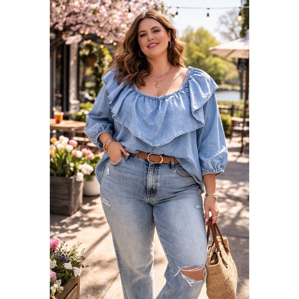 Michael Kors 3X Chambray Boho Peasant Cottagecore Romantic Denim Minimalist Chic